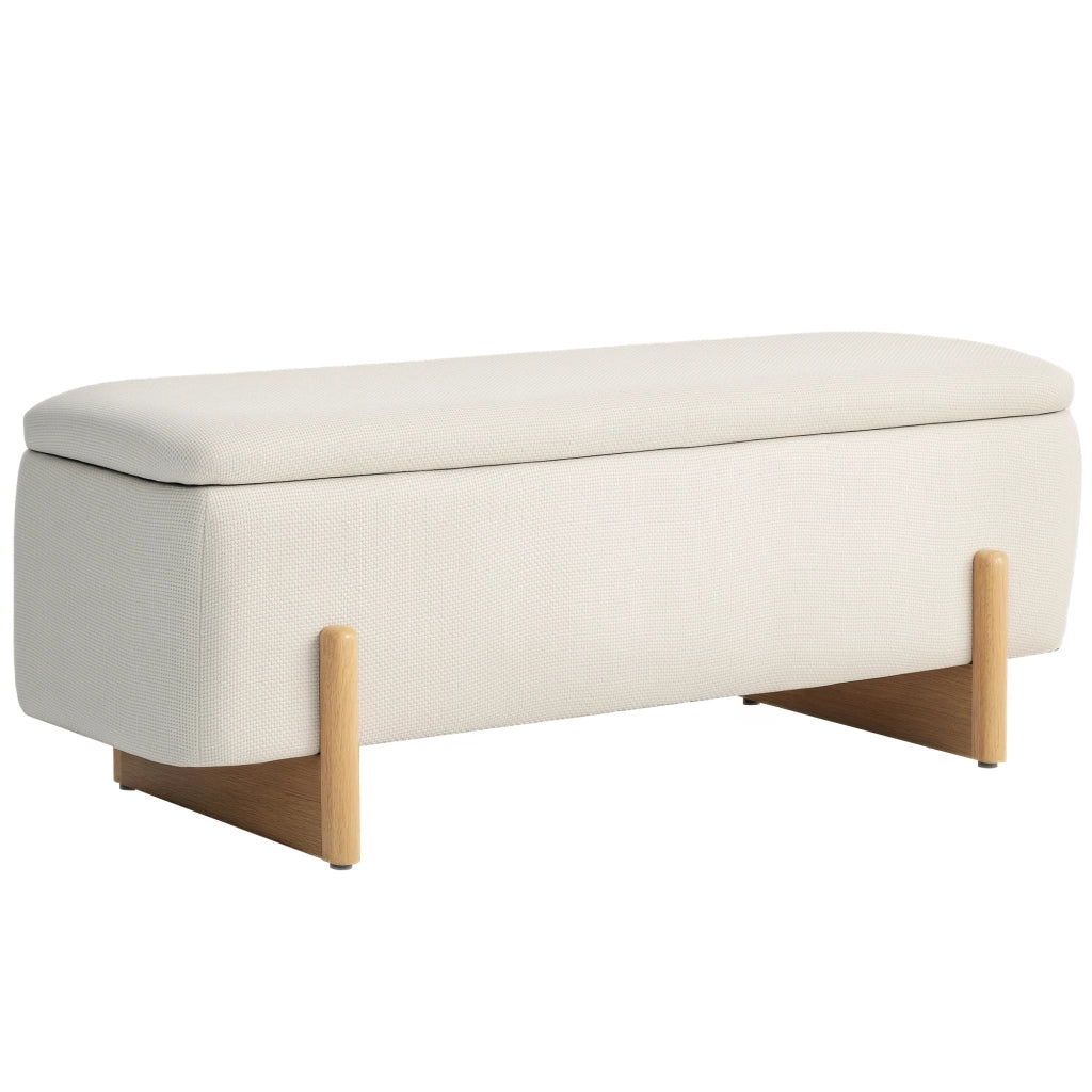 Pouf con schienale e vano portaoggetti ¨C zephmum ¨C crema, lino sintetico, 111x44x44.5 cm