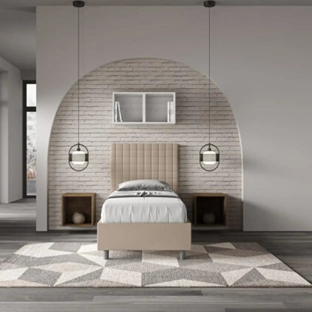 Letto singolo senza rete imbottito 90x190 similpelle tortora Sunny