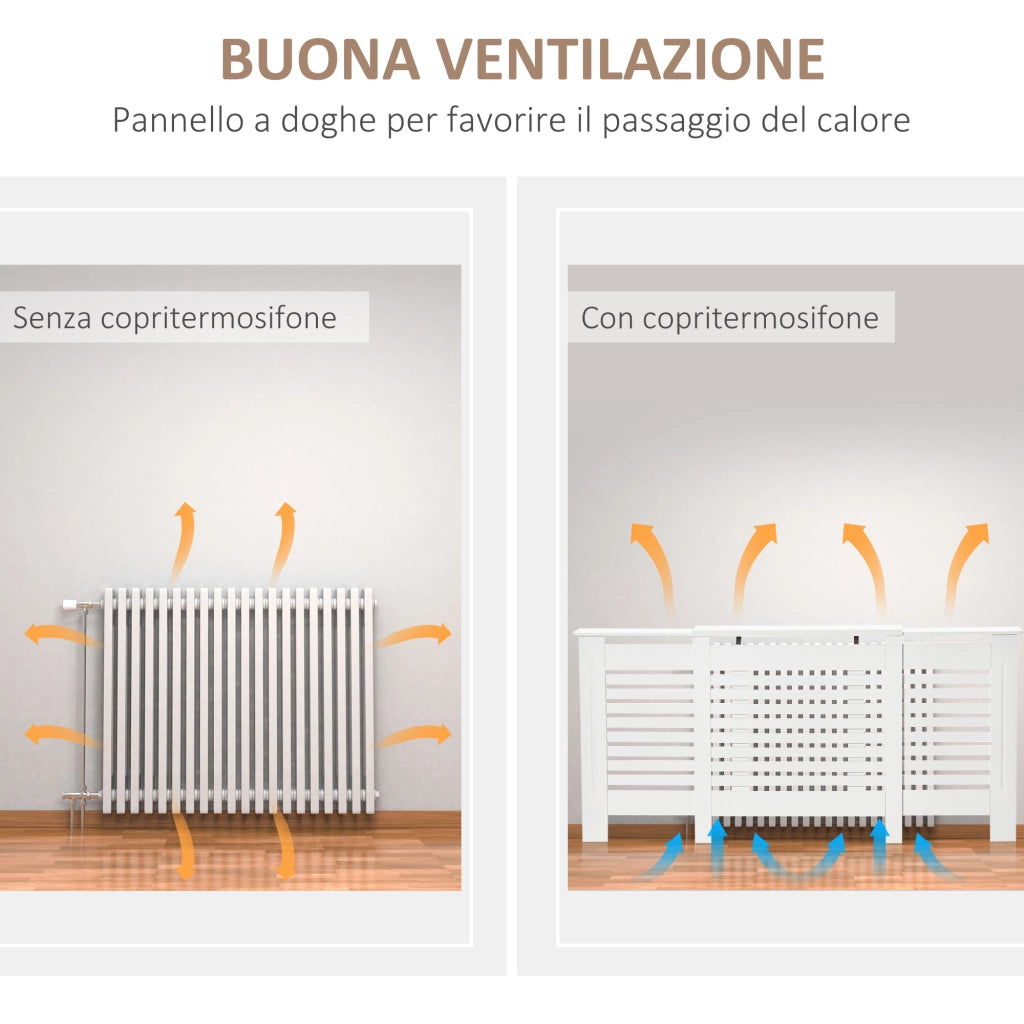 Easycomfort Mobile Copricalorifero Larghezza Regolabile e Mensola Superiore in MDF e Legno, 140-202x19x82.5cm, Bianco