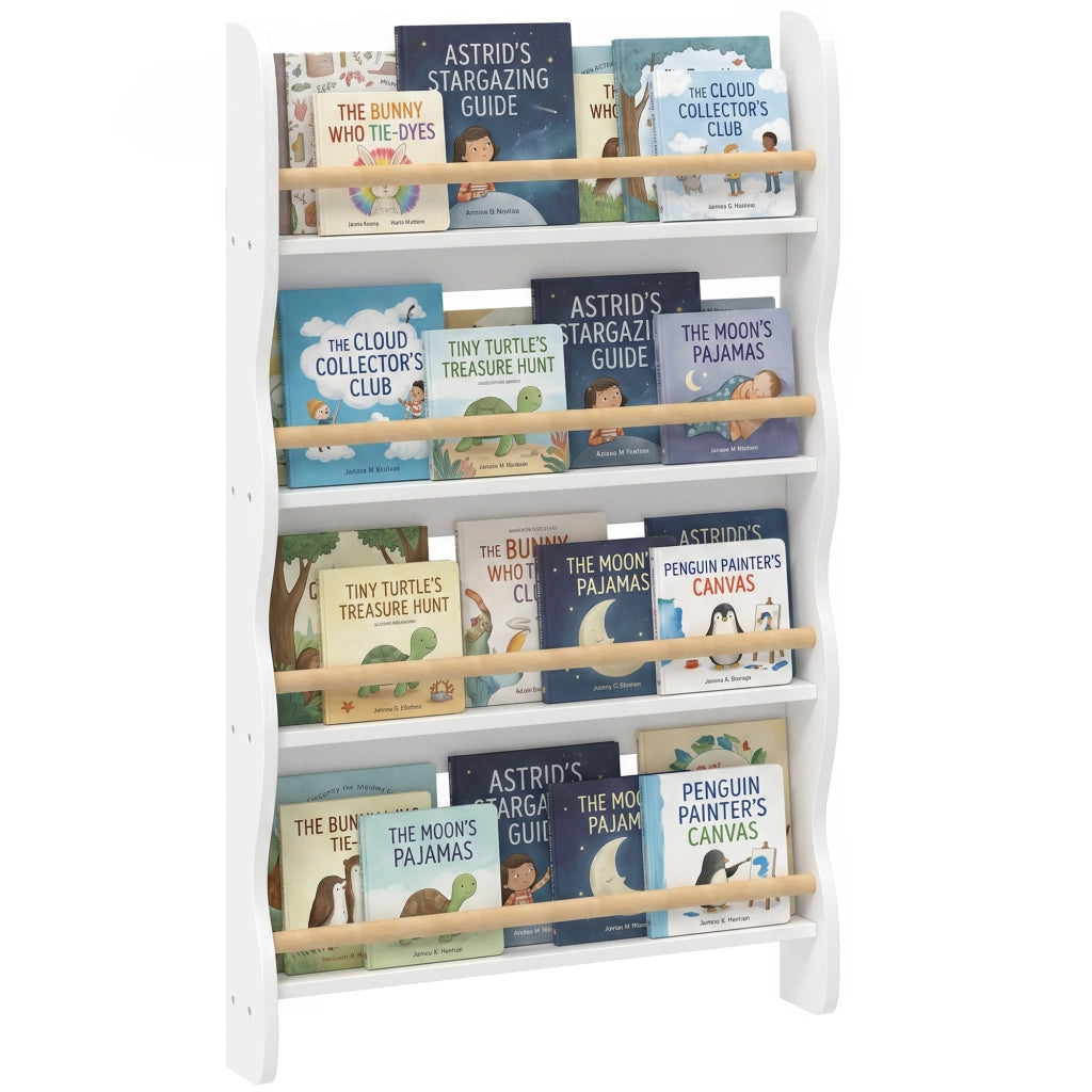 Bibliothèque murale pour enfant,Rangement Livre 4 Niveaux, Blanc