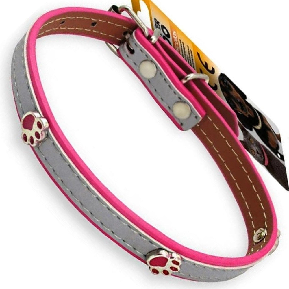 Trade Shop - Collare Per Cani Cuccioli Gatti Animali In Cuoio 40 Cm Strass Zampetta Unisex -