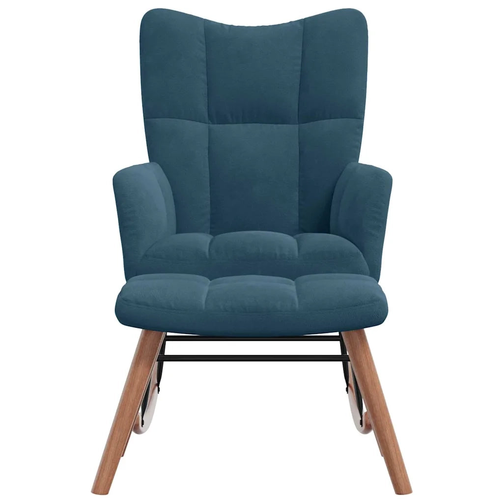 Sedia a dondolo con sgabello in velluto blu