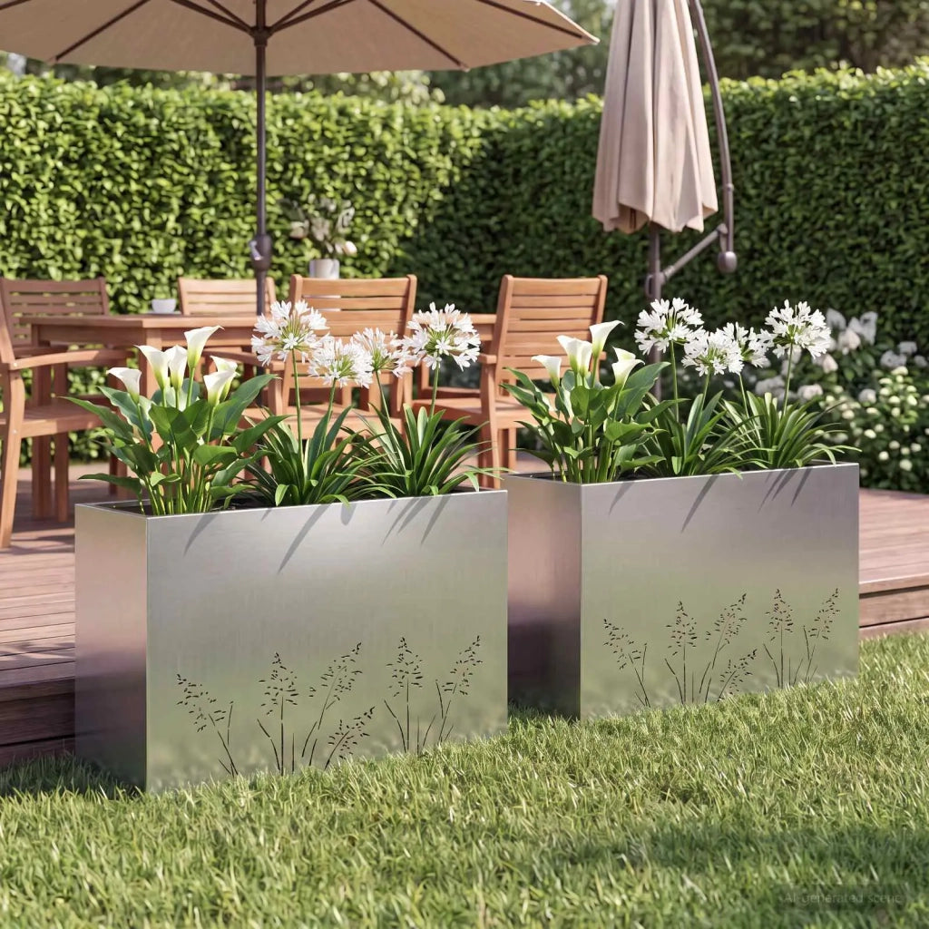 Vaso da giardino 2 pz Argento 80 x 30 x 49 cm Acciaio zincato 8005845