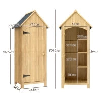 Casetta da Giardino in Legno di Abete con Anta, Armadio da Esterno Porta Attrezzi da Giardino con 3 Mensole e Tetto in Asfalto Impermeabile, 77.5x54.2x179.5cm