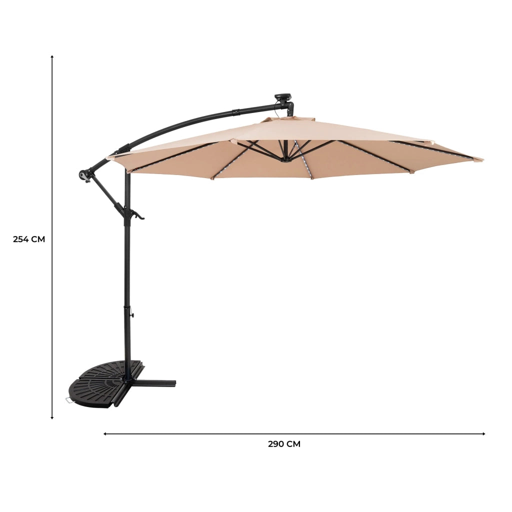 Ombrellone LED Decentrato 3m Beige Banana con Base 2 Pesi 28kg