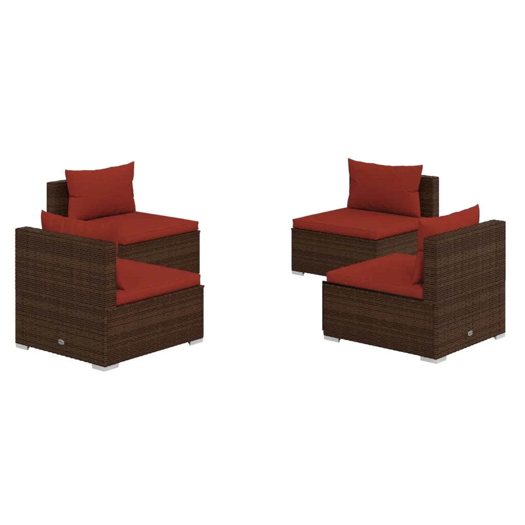 Set Divani da Giardino 4 pz con Cuscini in Polyrattan Marrone 3101531