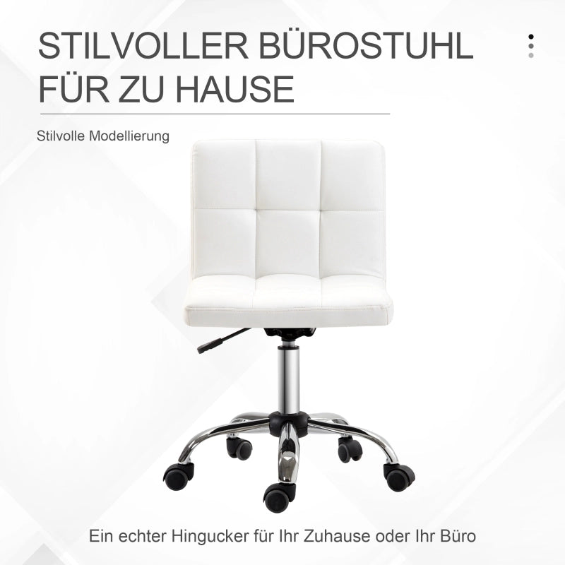 Chaise de bureau ergonomica girevole senza braccioli con altezza regolabile e ruote in similpelle bianca