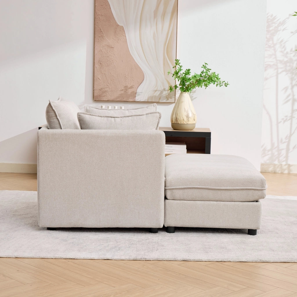 Poltrona lounge modulare con pouf contenitore in velluto Altay beige