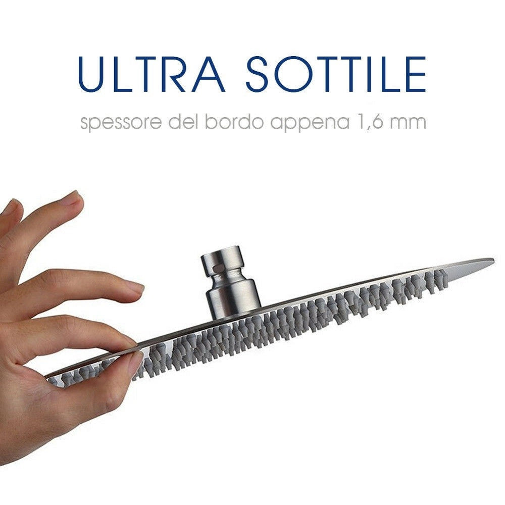 Trade Shop - Soffione Doccia Bagno Cascata Tondo 30 Cm Acciaio Ultra Sottile Effetto Pioggia -