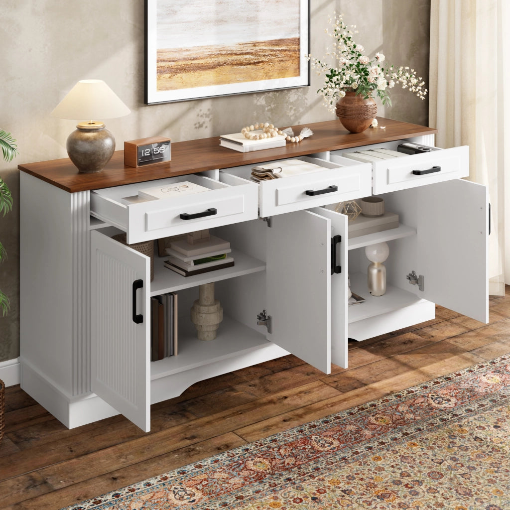 Credenza e madia con 4 ante, 3 cassetti e 2 vani con ripiani fissi, per soggiorno e sala da pranzo, 160 × 40 × 75 cm