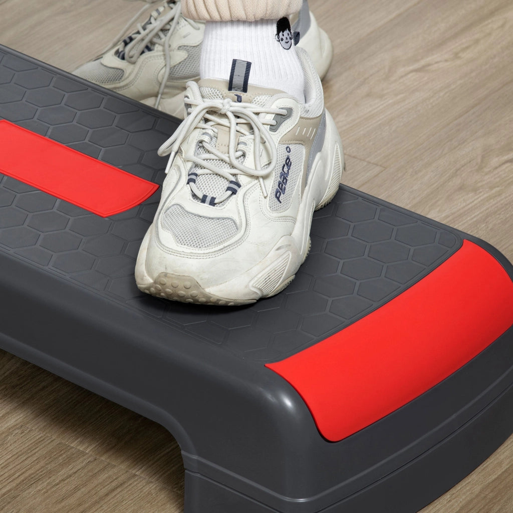 Step Fitness per Aerobica 78x28xh10-15-20 cm Altezza Regolabile in Plastica Nero e Rosso