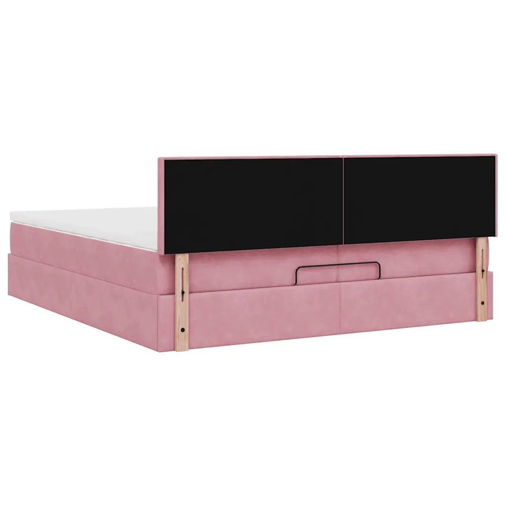 Struttura Letto Pouf con Materassi Rosa 200x200 cm Velluto