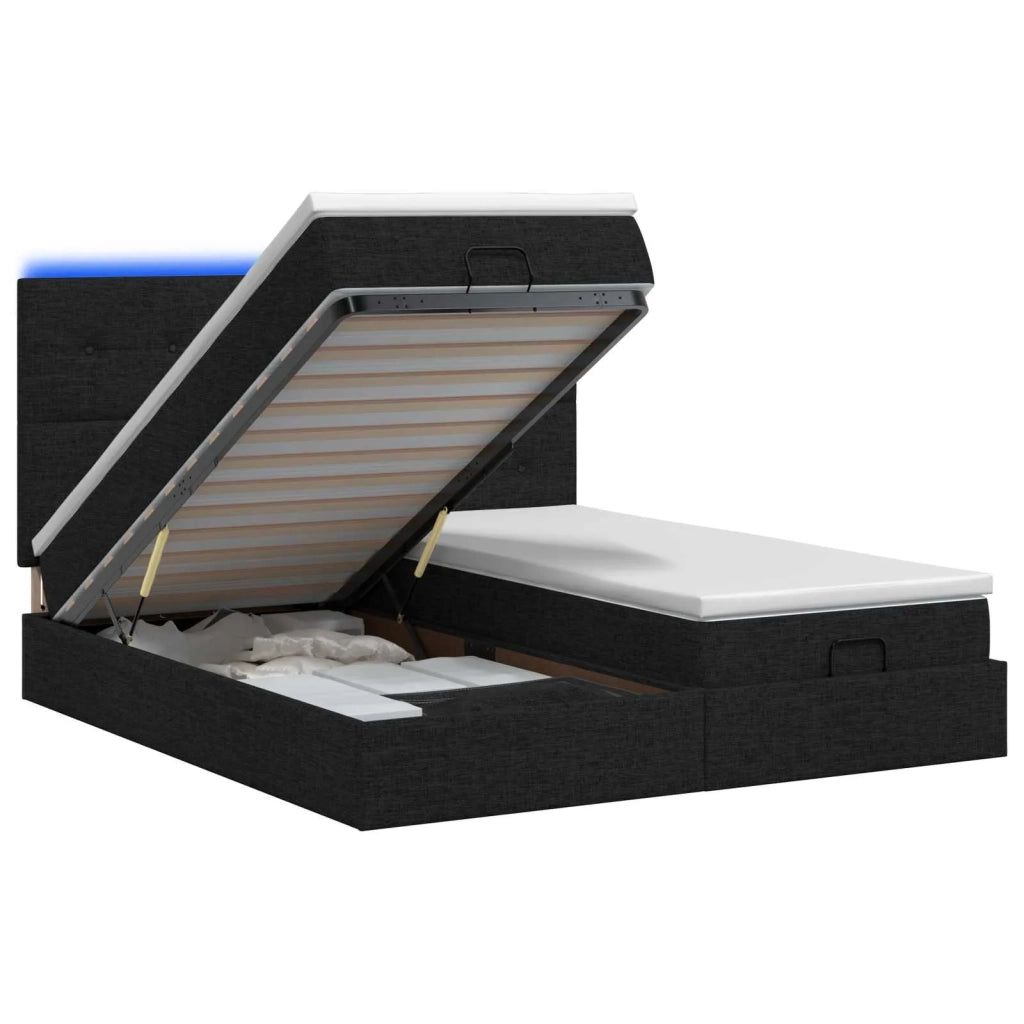 Letto Ottomano con Materasso e LED Nero 200 x 200 cm Tessuto 3458446