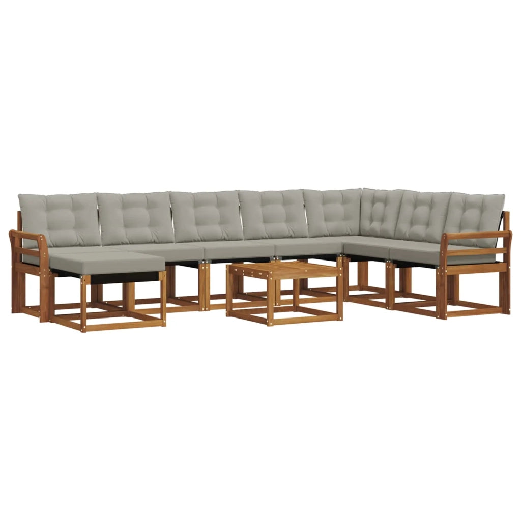 Set di divani da esterno 9 pcs Grigio Naturale e Chiaro