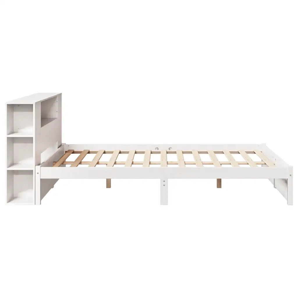 Letto Libreria senza Materasso-Struttura Letto con contenitore Bianco 140x190 cm Legno di Pino 281173
