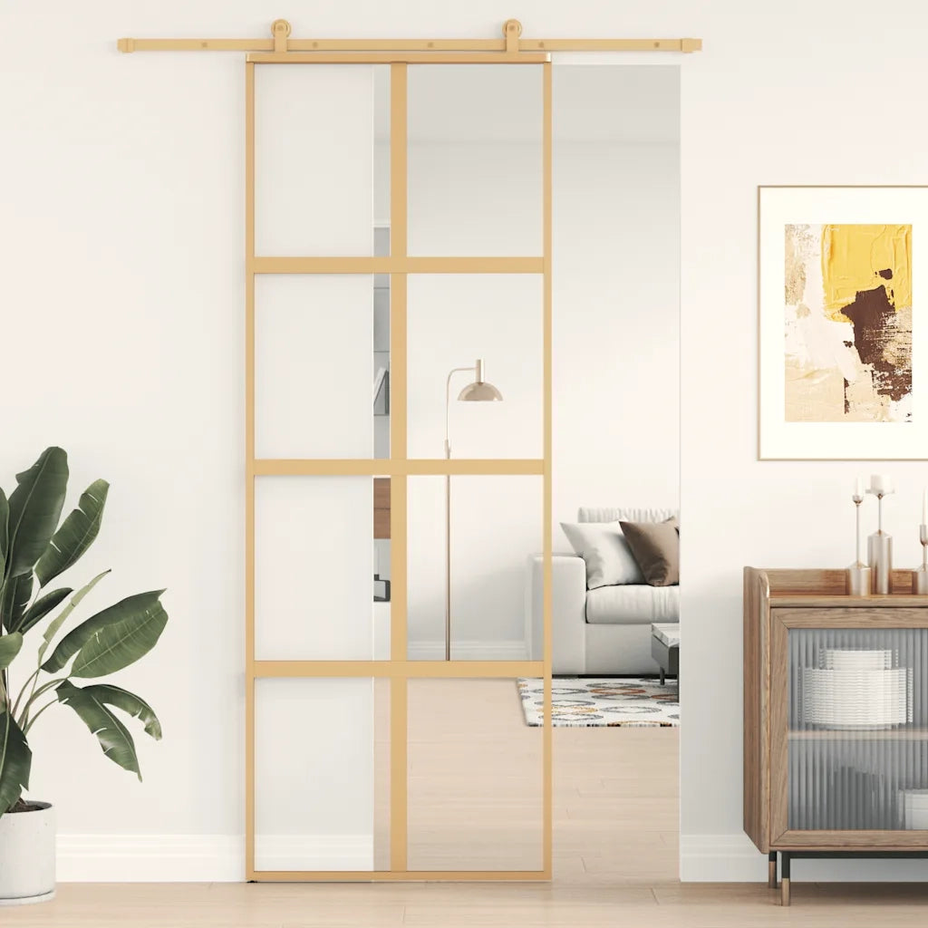 Porta Scorrevole Dorata 76x205 Vetro Trasparente ESG Alluminio 155184