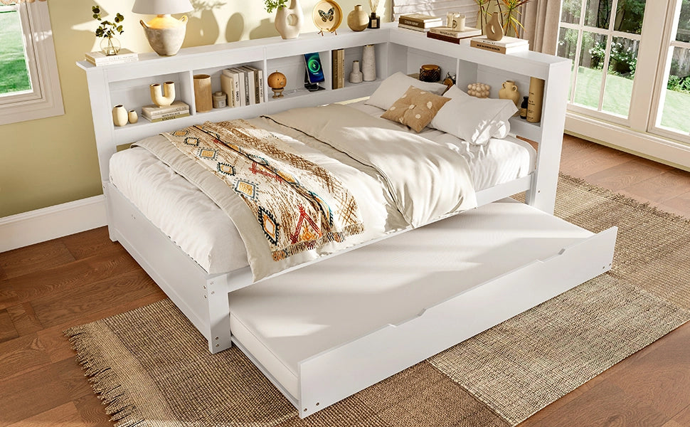 DESMIU Divano letto 140 × 200 cm 2 posti con letto estraibile, 2 cassetti, USB e presa, senza materasso, bianco