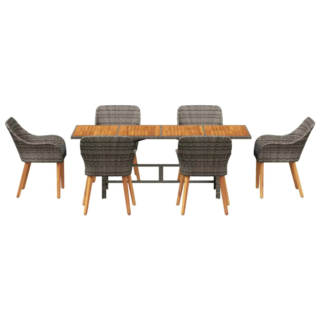 Set da Pranzo per Giardino con cuscino 7 pcs Grigio polyrattan