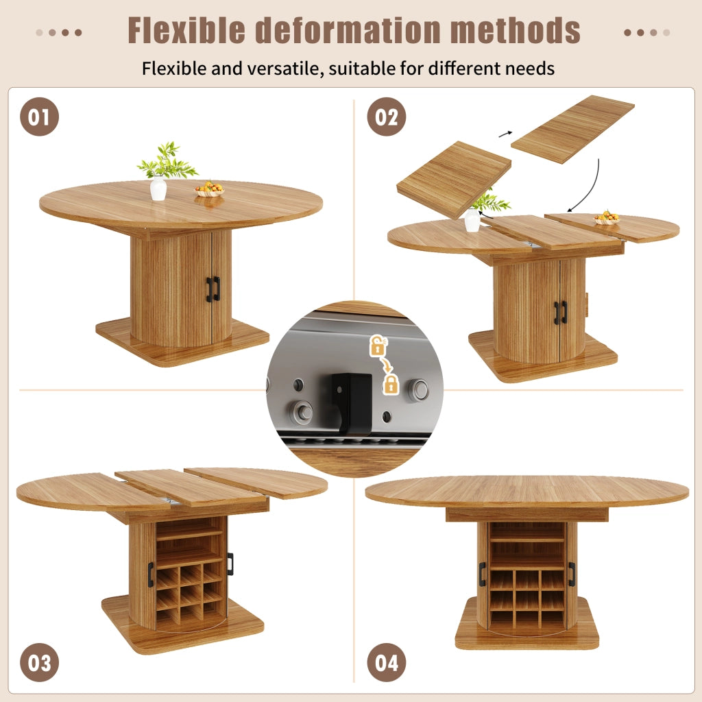 Tavolo allungabile con vano contenitore, in MDF e metallo, per cucina, marrone scuro, 118-158 × 118 × 76 cm