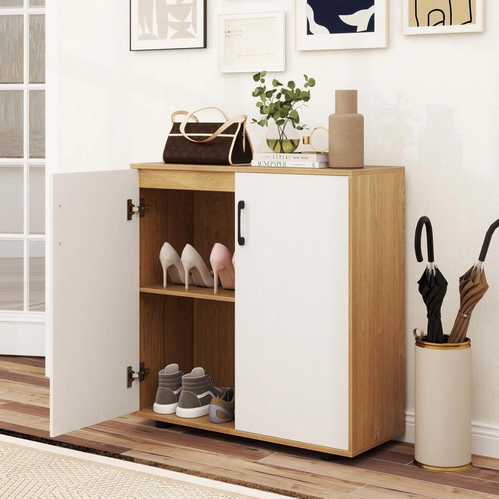 Credenza Cucina con 2 Ante, Mobile Buffet con Ripiano Regolabile, Armadio Dispensa in Legno Antiribaltamento, per Sala da Pranzo, Soggiorno, Ingresso, 80 x 31,5 x 82 cm (Naturale)