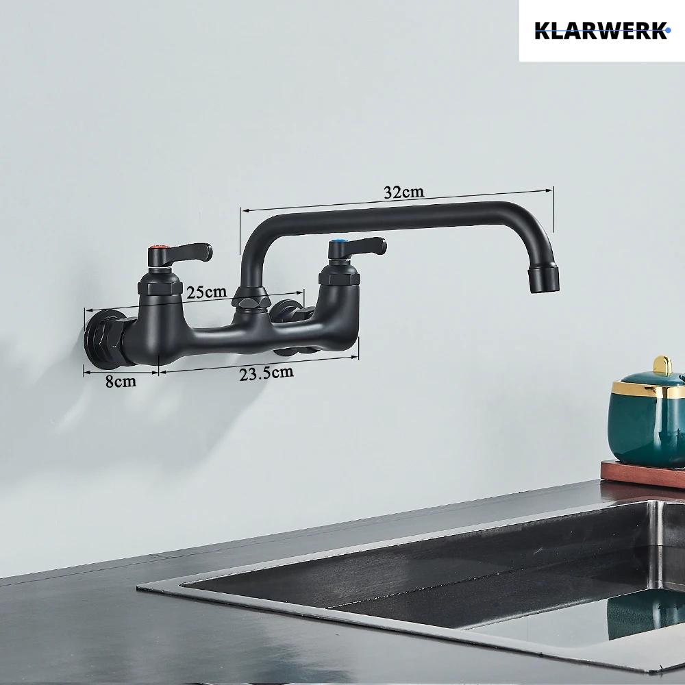 ALEX | rubinetto miscelatore da parete per ristorazione cromato | da cucina professionale in acciaio inox lungo e piatto |ristorante  bocca diritta