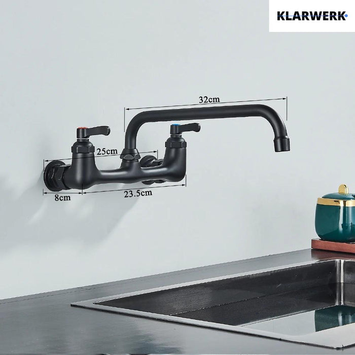 ALEX | rubinetto miscelatore da parete per ristorazione cromato | da cucina professionale in acciaio inox lungo e piatto |ristorante  bocca diritta