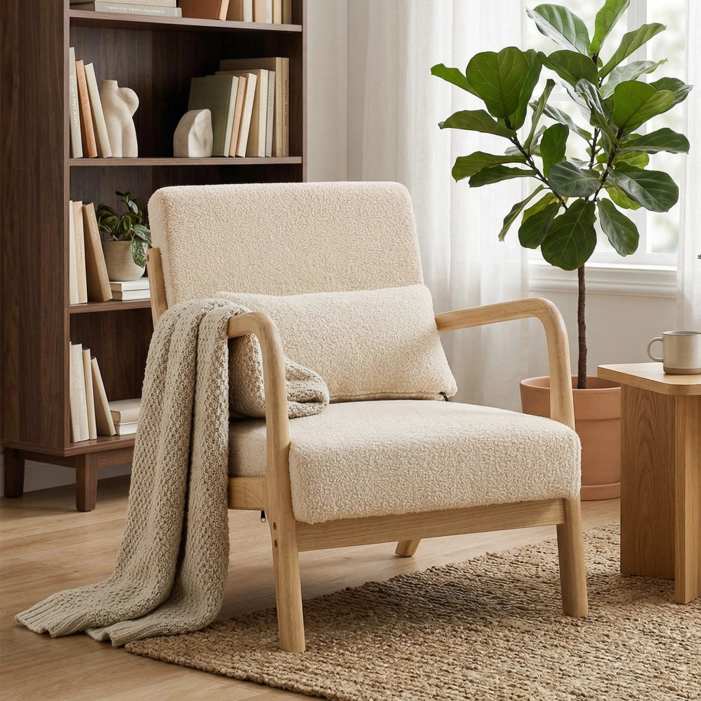 Poltrona relax ¨C zephmum ¨C velluto beige con struttura in legno