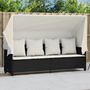 Lettino Prendisole con Baldacchino e Cuscini NeroÂ Polyrattan