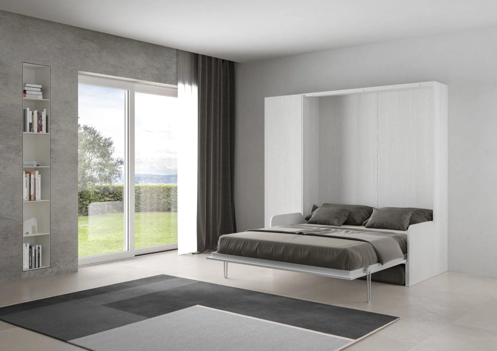 Letto Matrimoniale a Scomparsa Salvaspazio con Sofà Kentaro H210 cm Bianco