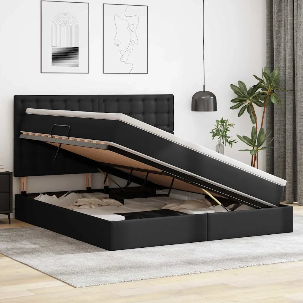 Letto con Contenitore Nero 160 x 200 cm Pelle Sintetica