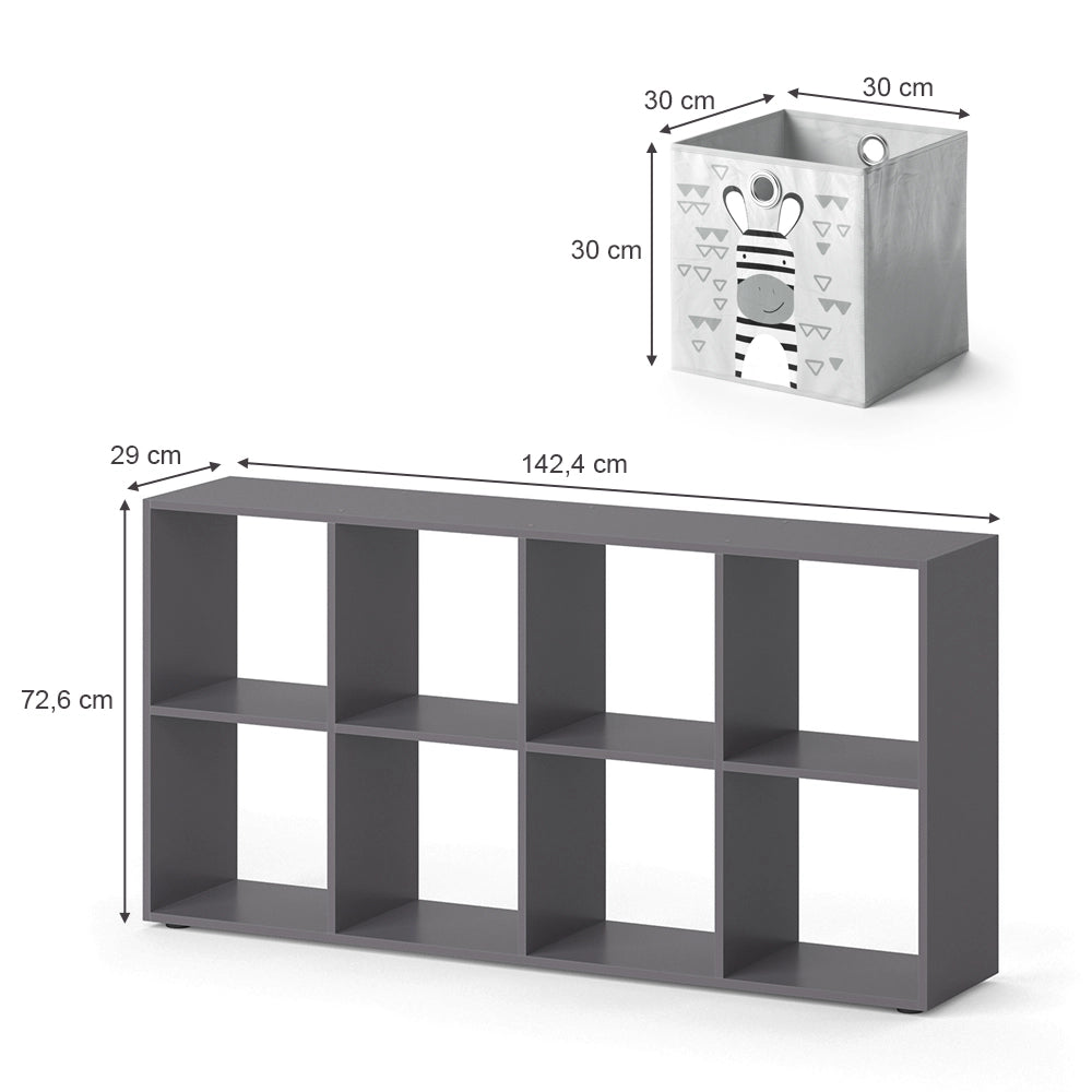 Vicco Libreria bambini Grigio 143 x 72 cm con 8 scatole pieghevoli