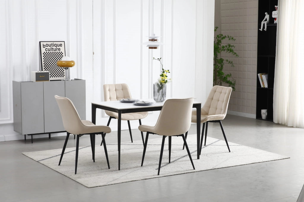 Sedia VALORA BERA - Moderna in velluto beige con gambe nere x 4