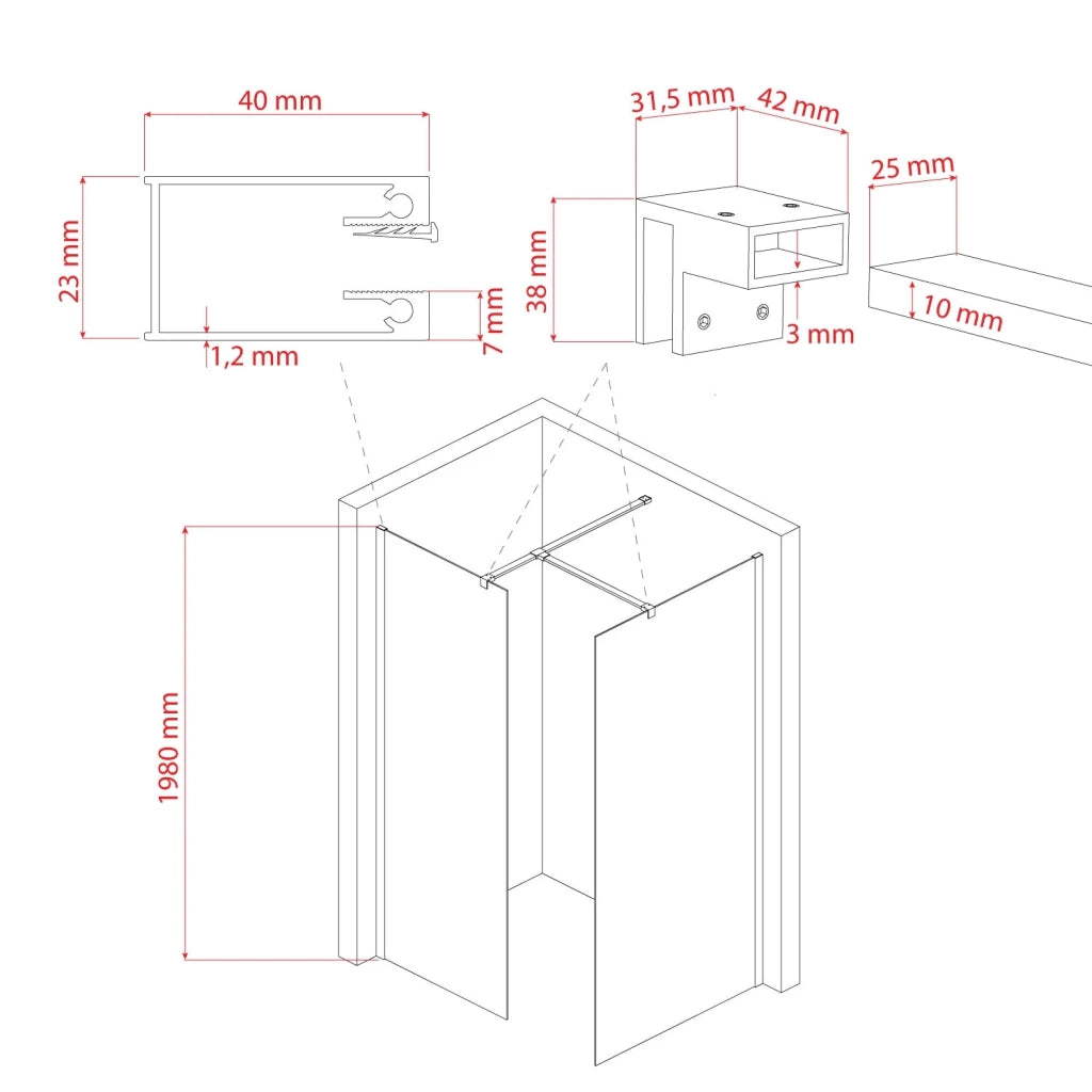 Box doccia Parete 80x180 CM in vetro trasparente 8mm mod. Walk in Corner H198