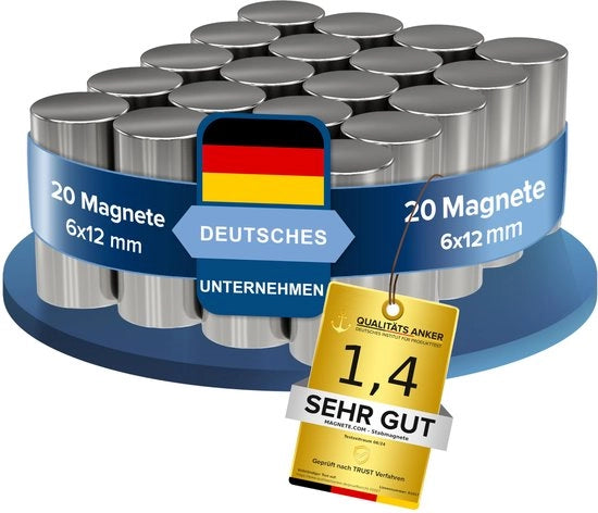 Magnetodi Neodymium 20x - Magnetodi extra potente - diametro 6x12mm - forta ca. 1,3 kg - magneti per lavagna bianca, bacheca, tabella magnetica, officina