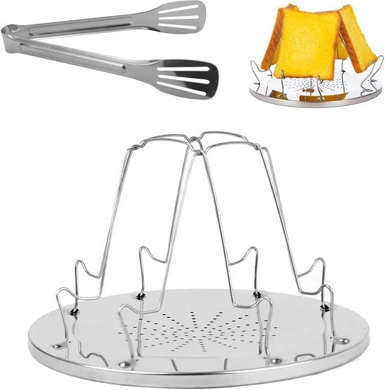 Rostolatore a gas per 4 fette per panini da campeggio rostolatore a gas rotolo da campeggio per cucina rostolatore a gas per esterno, picnic, viaggio, camper (con clip in acciaio inox)