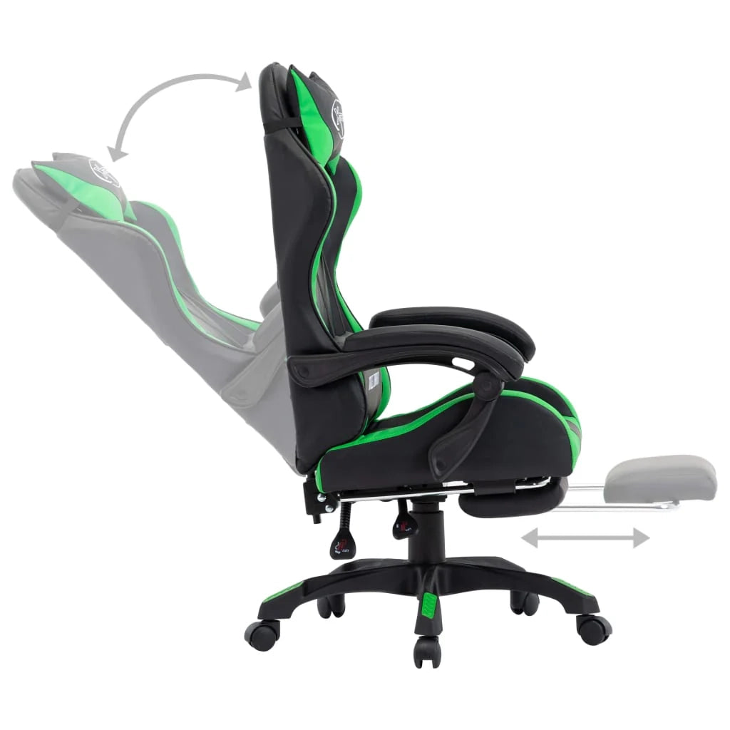 Sedia girevole da ufficio/studio per uso computer videogiochi con poggiapiedi e similpelle verde 02_0024221
