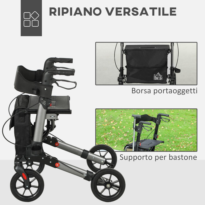 Deambulatore per Anziani e Disabili ad Altezza Regolabile 67x65x79.5-94 cm Pieghevole in Allumino Nero e Argento
