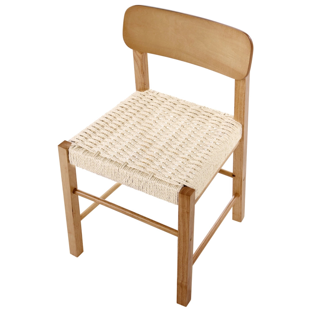 Set di 2 sedie da pranzo in legno di gomma marrone con seduta intrecciata in corda di carta stile boho per cucina e sala da pranzo