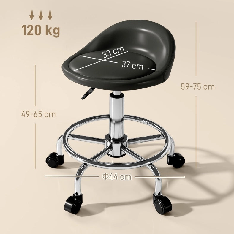 Sgabello girevole con schienale, altezza regolabile 59-75 cm, nero