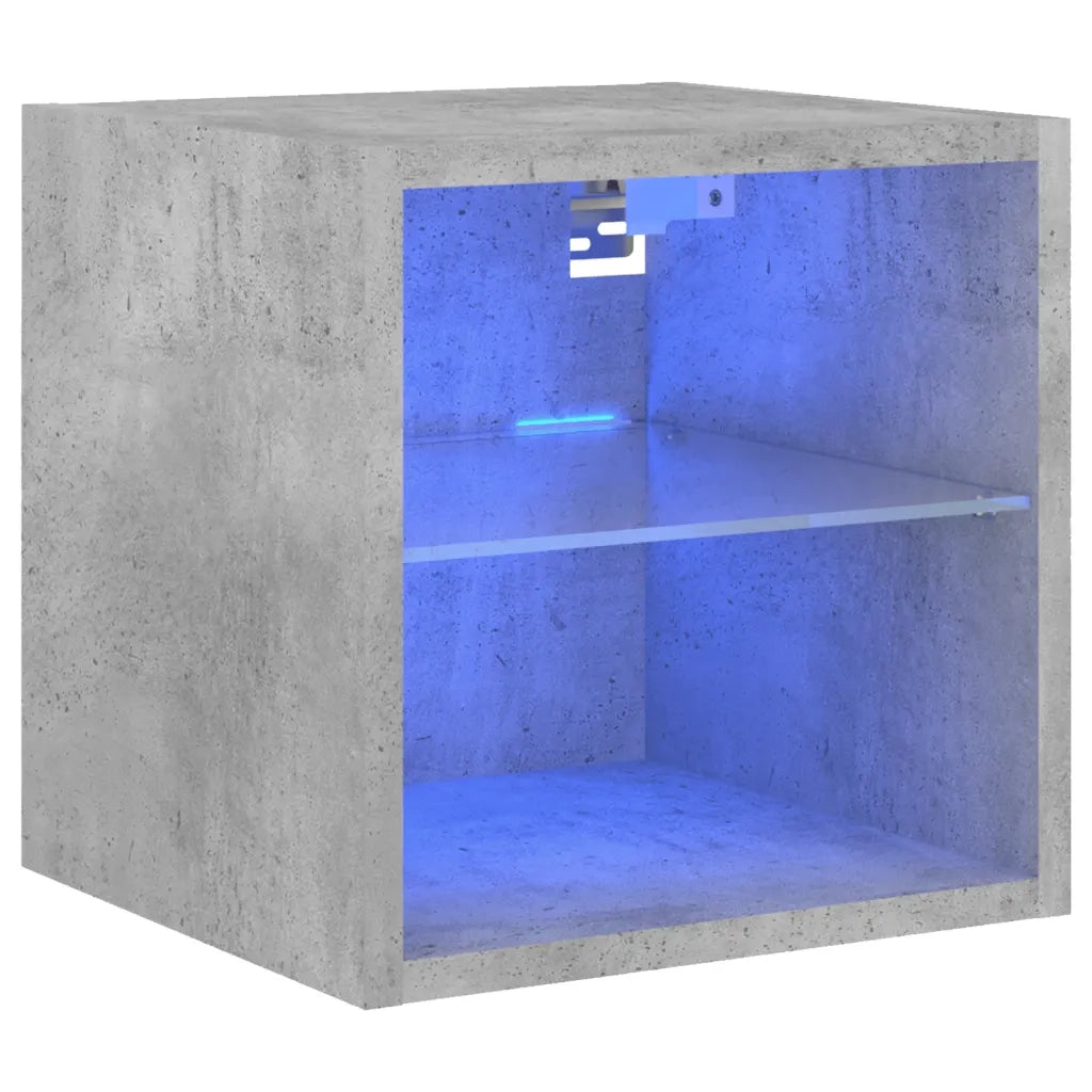 Mobile TV a Parete con Luci LED-Mobile TV a Muro Grigio Cemento 30x28,5x30 cm