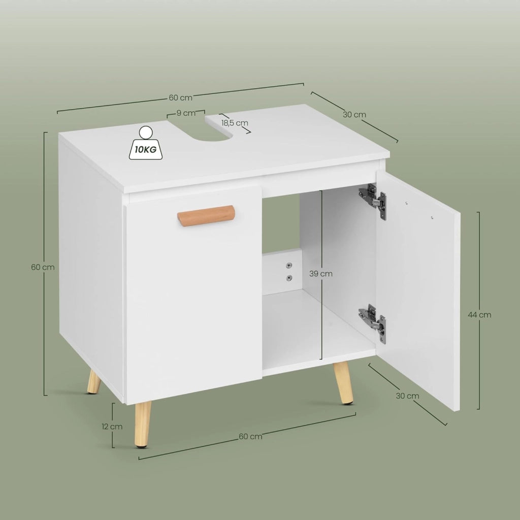 Armadietto Sotto Lavabo in Legno Mobiletto da Bagno Sottolavandino con Piedistrallo Doppia Anta Bianco