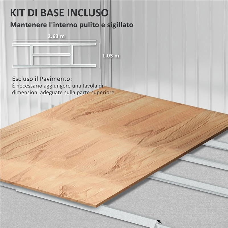 CASETTA PORTA ATTREZZI IN ACCIAIO CON TETTO INCLINATO E 2 PORTE SCORREVOLI 277X195X192 CM GRIGIO SCURO