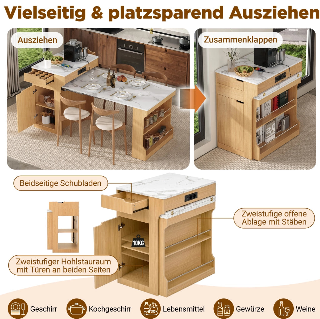 Mobile cucina multifunzione allungabile con prese e cassetti