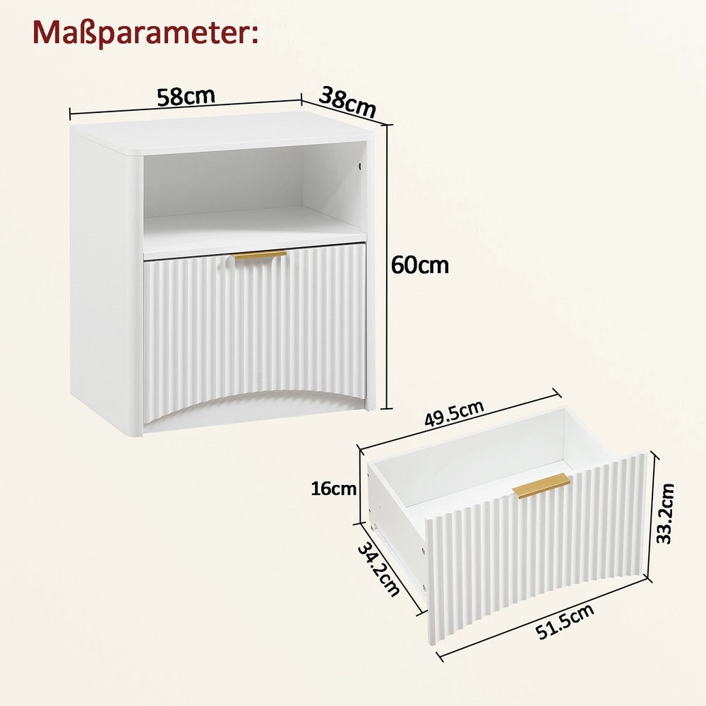 Comodino con Cassetto Aperto e Maniglie Dorate ¨C MINIMAL ¨C Bianco