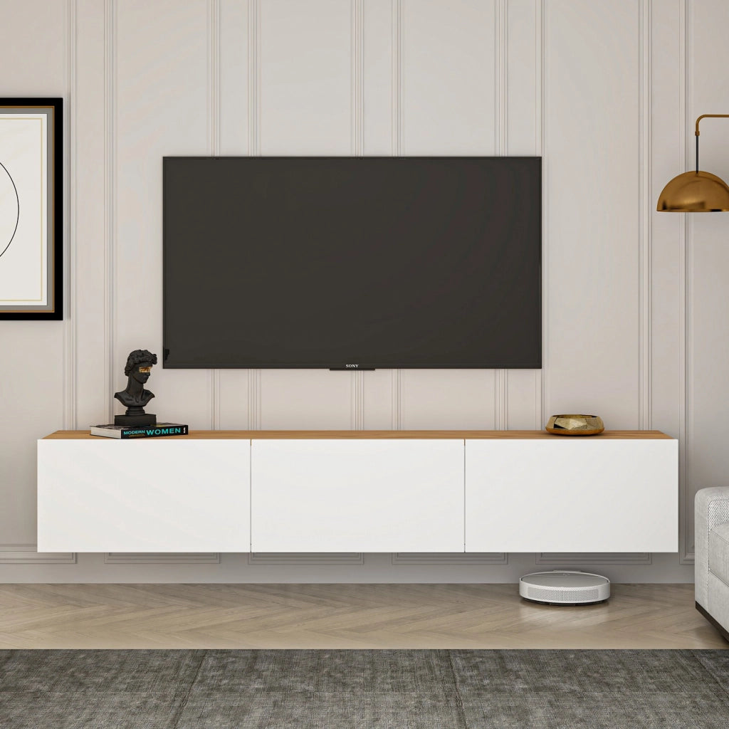 Mobile TV in legno "West" - 150 x 32 x 30 cm - Pino bianco atlantico
