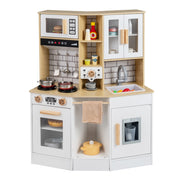 Cucina giocattolo bambini suoni luci legno fornello lavandino cappa-Cucina ghiaccio caffè microonde forno set bambini 3+anni Naturale