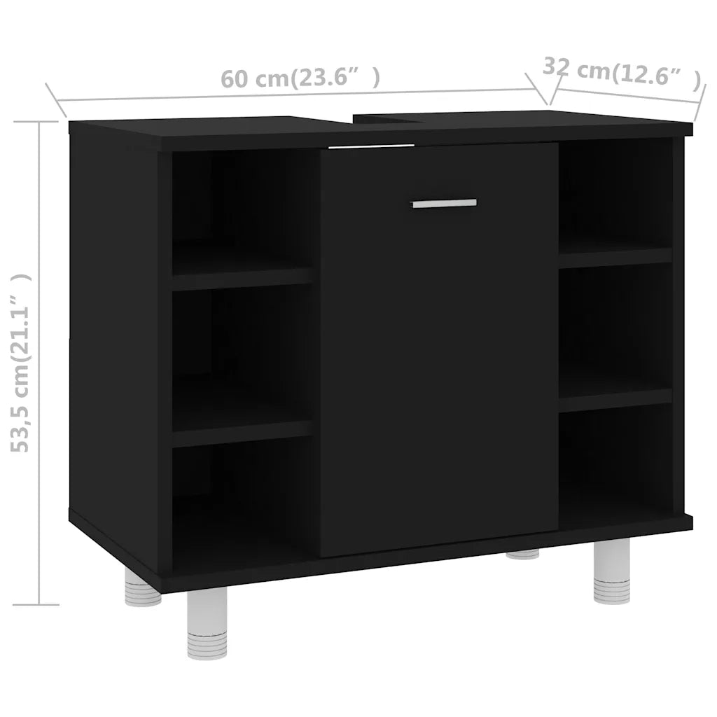Mobile da Bagno Nero 60x32x53,5 cm in Legno Multistrato 802634