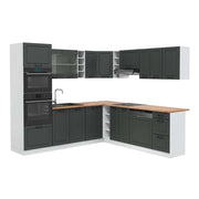 Cucina angolare completa R-Line Antracite rustico/Bianco 247 x 237 cm, PL Rovere Vicco