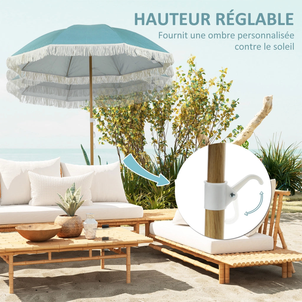Ombrellone da giardino ¨C zephmum ¨C effetto legno, ? 170 cm, regolabile, blu chiaro