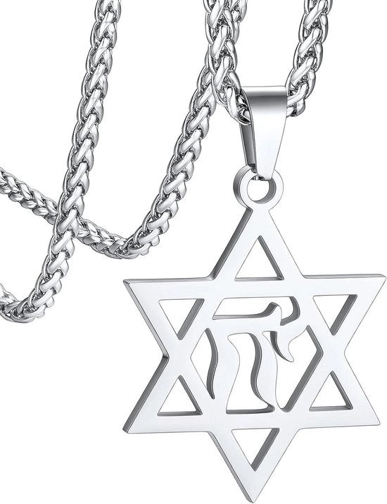 Collana per il collo Chai Ebraico - Acciaio inossidabile/oro/nero con catena 55 + 5 cm - Personalizzabile